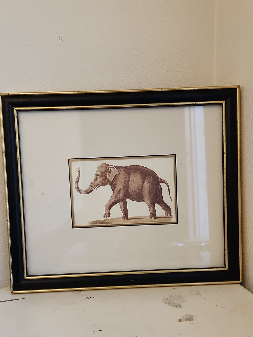 ♤ Framed Elephant Art Print in Black and Gold Frame